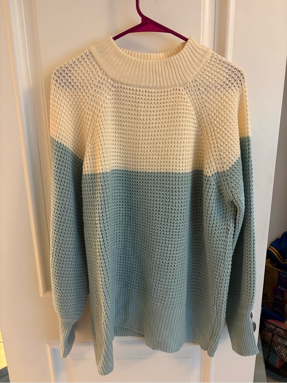 Easel Cream and Light Blue Colorblock Sweater